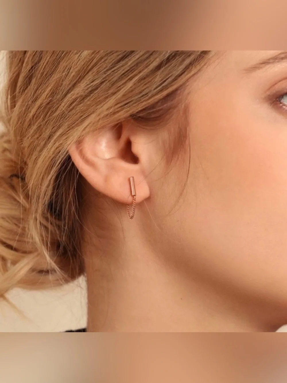 18k Rose Gold Plated Bar Chain Earrings